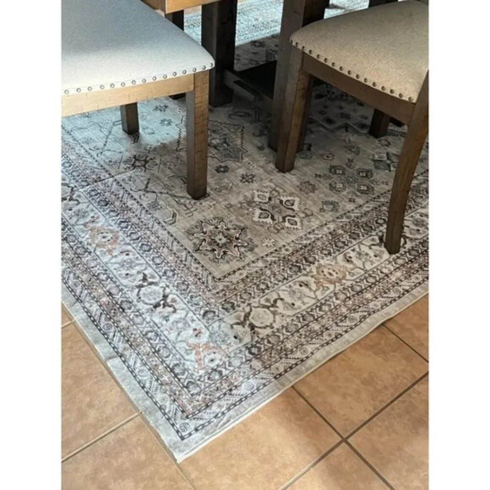 6x9 Beige Vintage Area Rug, Soft Washable Oriental Distressed Carpet for Home